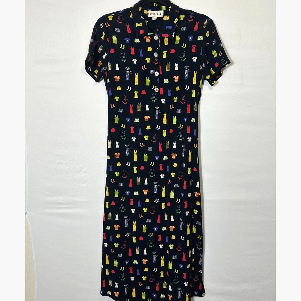David Dart Women's Vintage Novelty Print Collared Midi Shirt Dress Size S